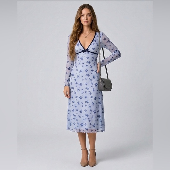 By Design Dresses & Skirts - LAST ONE 🔥 Romantic Blue Floral Mesh Midi Dress